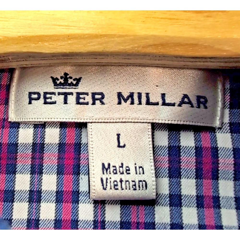 Peter Millar Dress Shirt Men's Size L Crown Purple Plaid Button Up Pelican Marsh - Picture 6 of 12